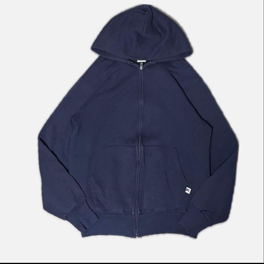 Russell Athletic 90s 無地　ネイビー USA ジップパーカー