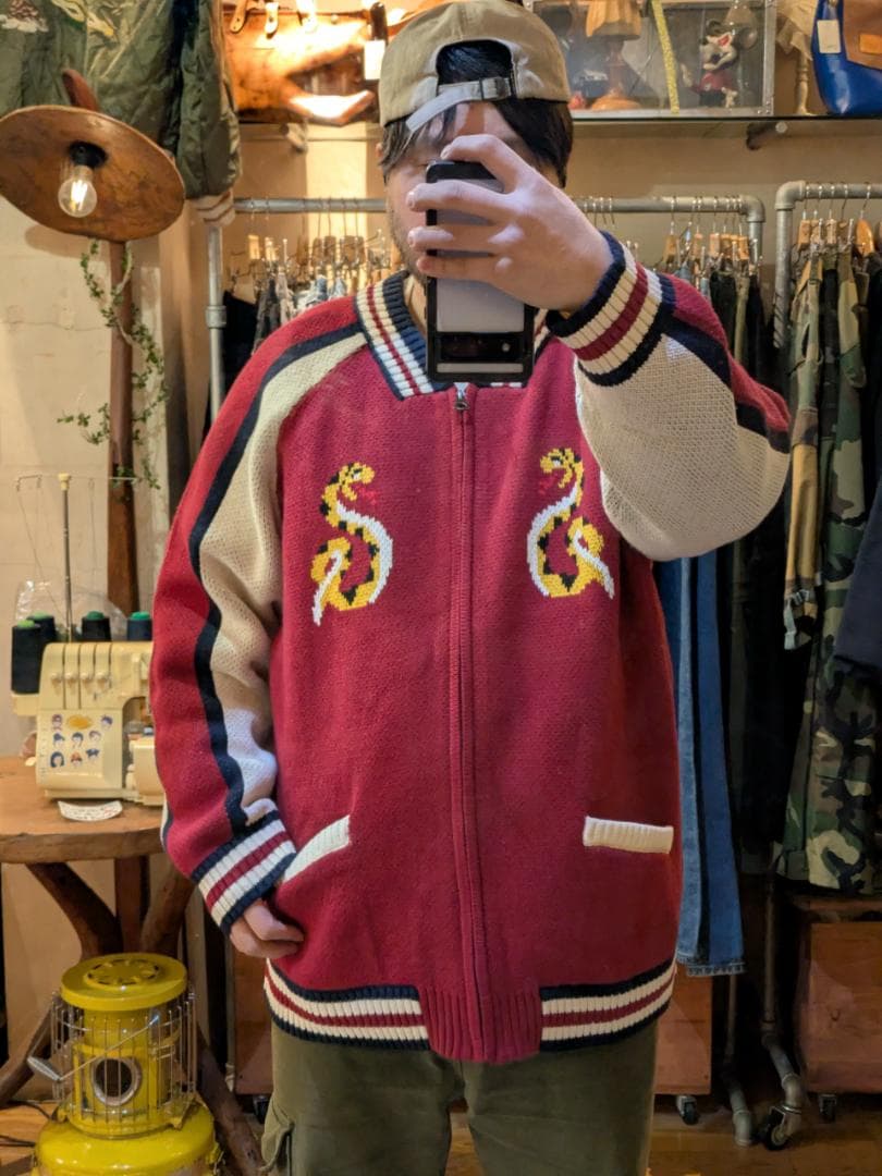 スカジャン風 ニットカーディガン●サイズXL●（商品番号51204）