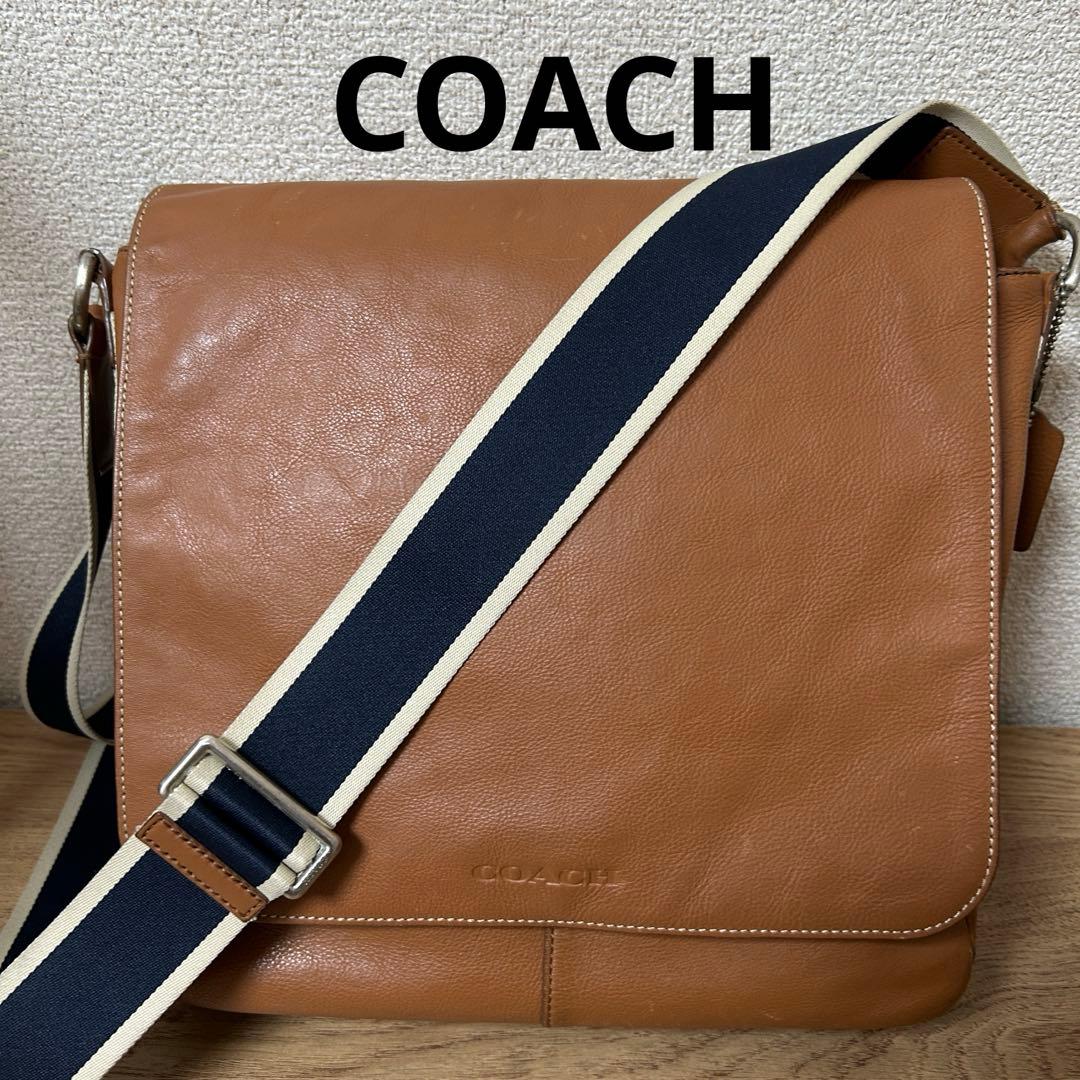 【美品】コーチ ショルダーバッグ ヘリテージ メッセンジャー ブラウン レザー