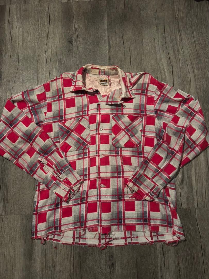 50s 60sプリネル　ヴィンテージ　開襟　プリントネル