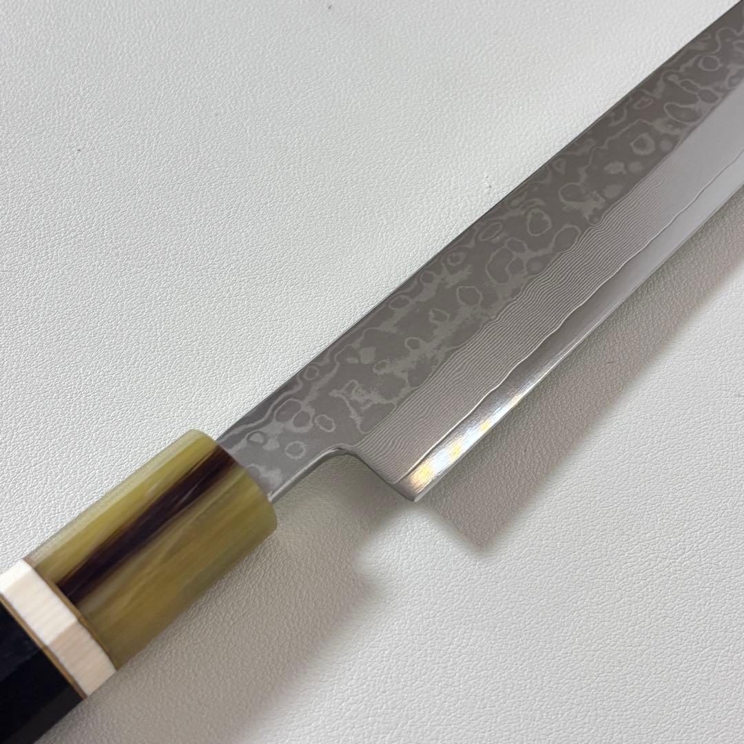 240mm 柳刃包丁 墨流しダマスカス黒檀 本 牛八角柄　刺身包丁 和包丁+
