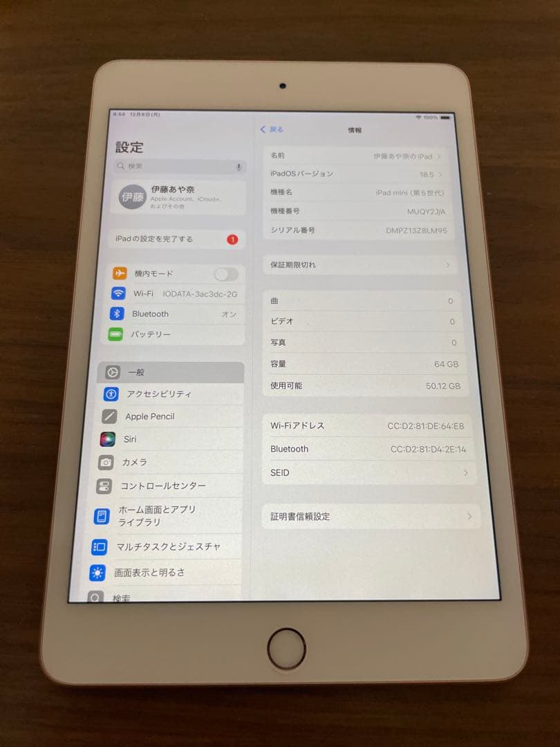 【中古美品】ipad mini 第5世代 64GB ゴールド　Wi-Fiモデル