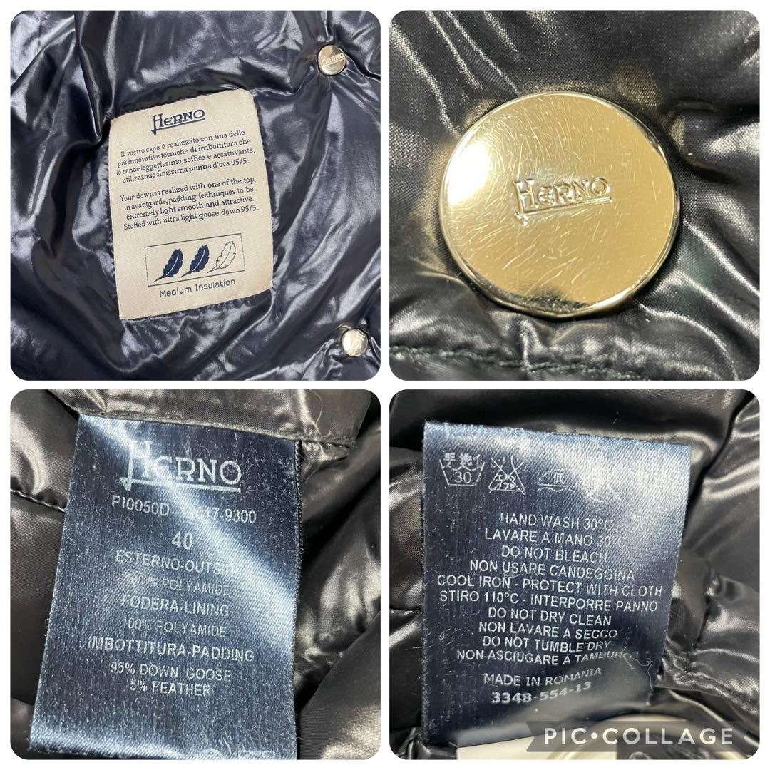 【良品】ヘルノ★軽量　ダウンコート　Aライン　濃いネイビー　ゴールドボタン　40