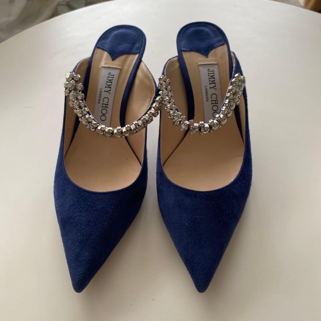 JIMMY CHOO ネイビー ビジュー付きミュール