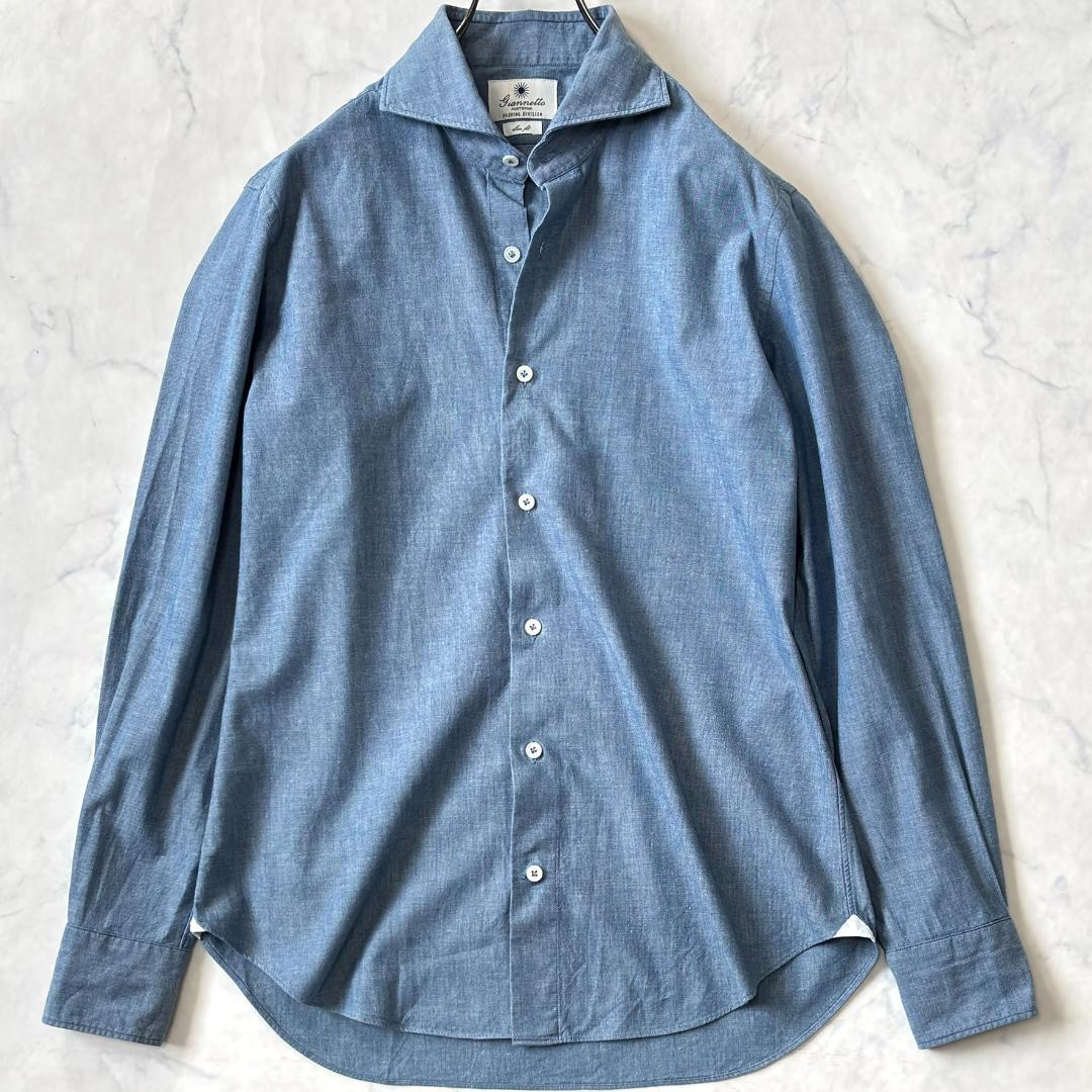 ジャンネット デニムシャツ 長袖 カッタウェイ 太陽アイコン 水色 40 tv5