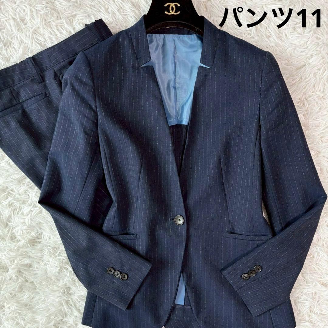 美品✨オリヒカ パンツスーツ ノーカラー ウォッシャブル ストライプ 近年モデル