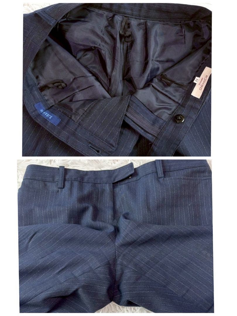 美品✨オリヒカ パンツスーツ ノーカラー ウォッシャブル ストライプ 近年モデル