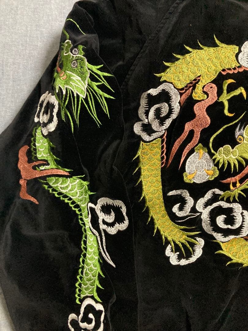 80s90s OLDヒューストン Houston別珍スカジャン黒 龍 M