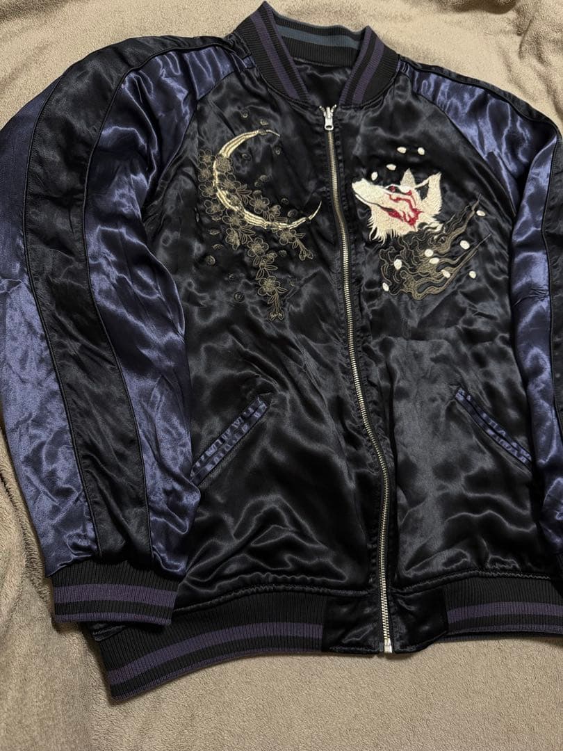 美品 ２面用 絡繰魂 キツネ 日本限定 vintage スカジャン レーヨン