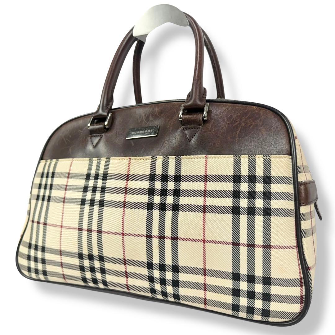 Burberry ミニボストンバッグ ロゴプレート キャンバス ノバチェック