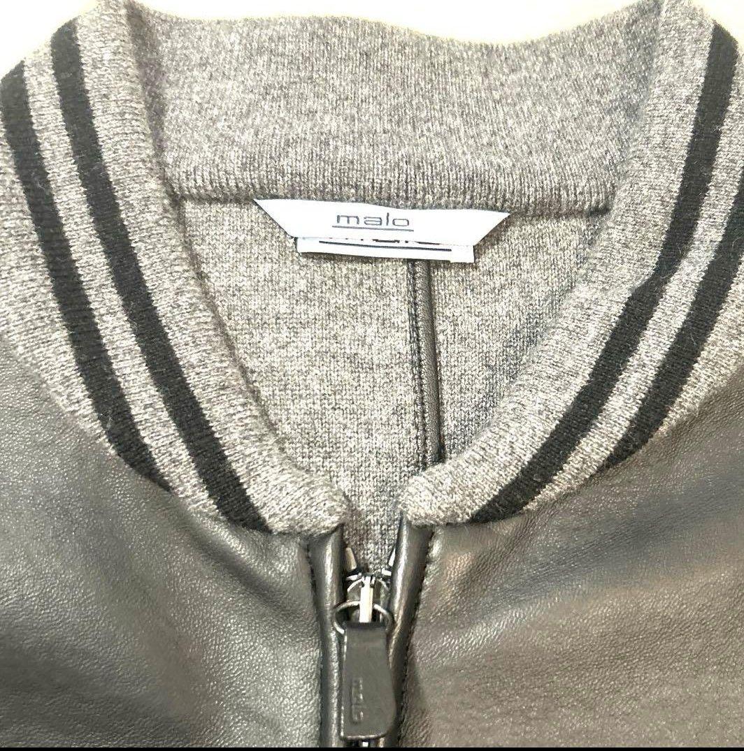 malo 黒 マーロ レザー カシミア ジップアップブルゾン サイズ48