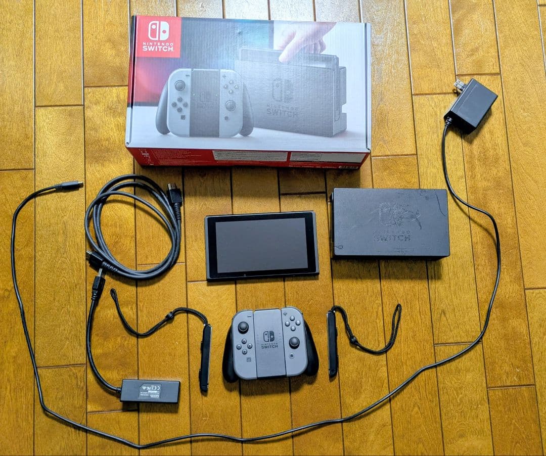 【全セット】Nintendo Switch本体 グレー+付属全部+LAN変換