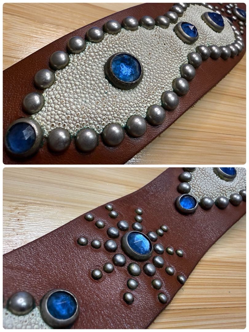 ⭐️HTC⭐️オーバーレイスティングレイベルト⭐️ブラウンレザー⭐️ブルークリア石⭐️32