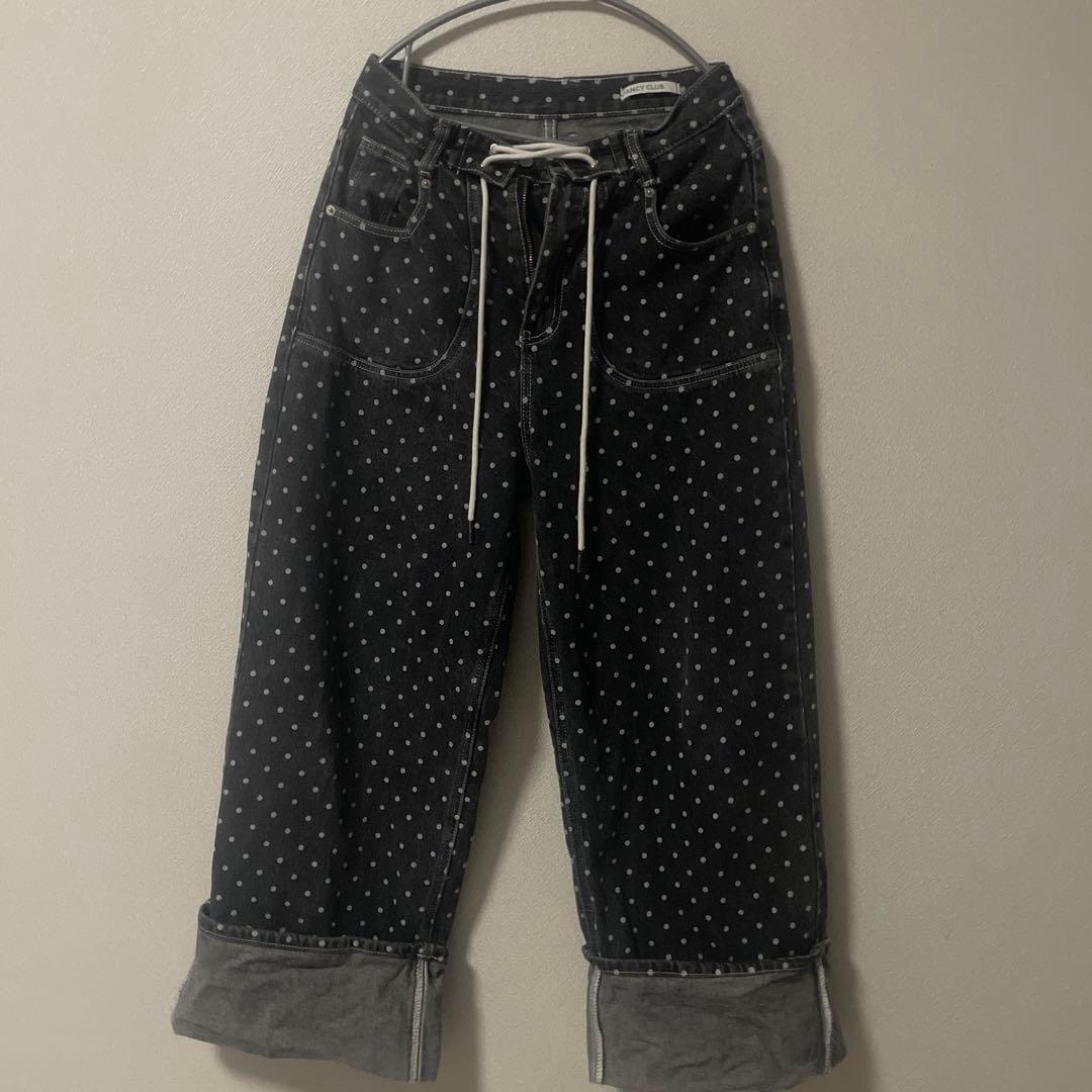 ドット柄ダークグレーカジュアルパンツ 1