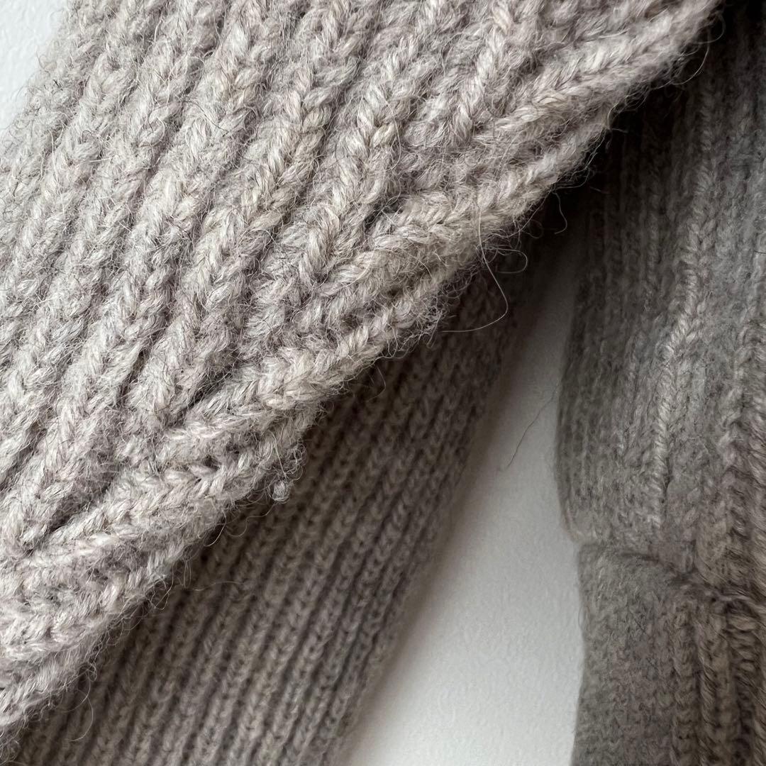 グレー リブ編み フード付きカーディガン