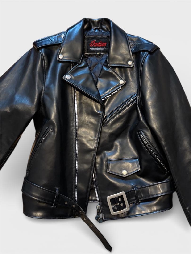 Indian ブラックレザーシングルライダースジャケット 40
