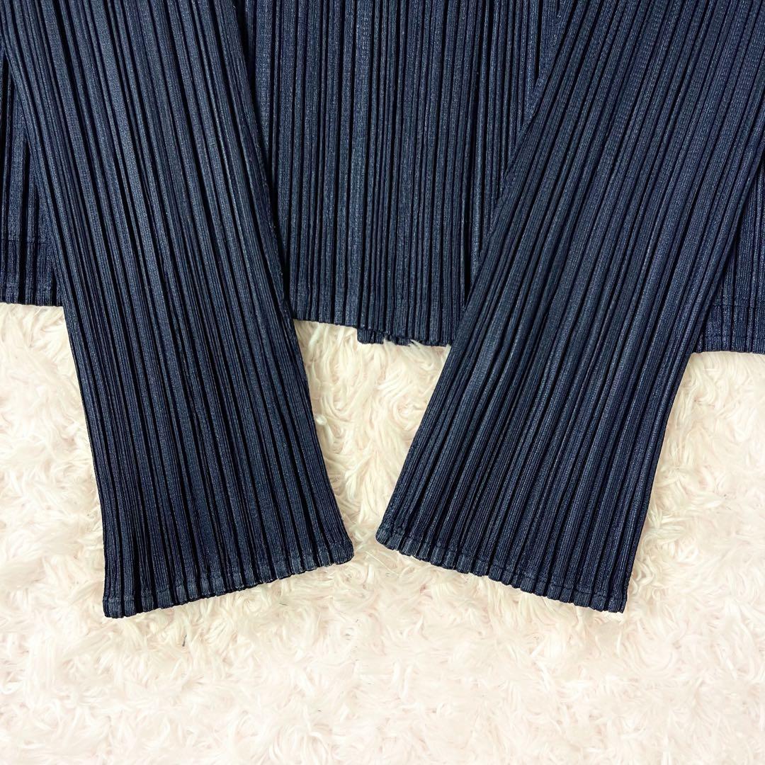 30 プリーツプリーズ カーディガン 襟 大きいサイズ ネイビー 紺 XL 4