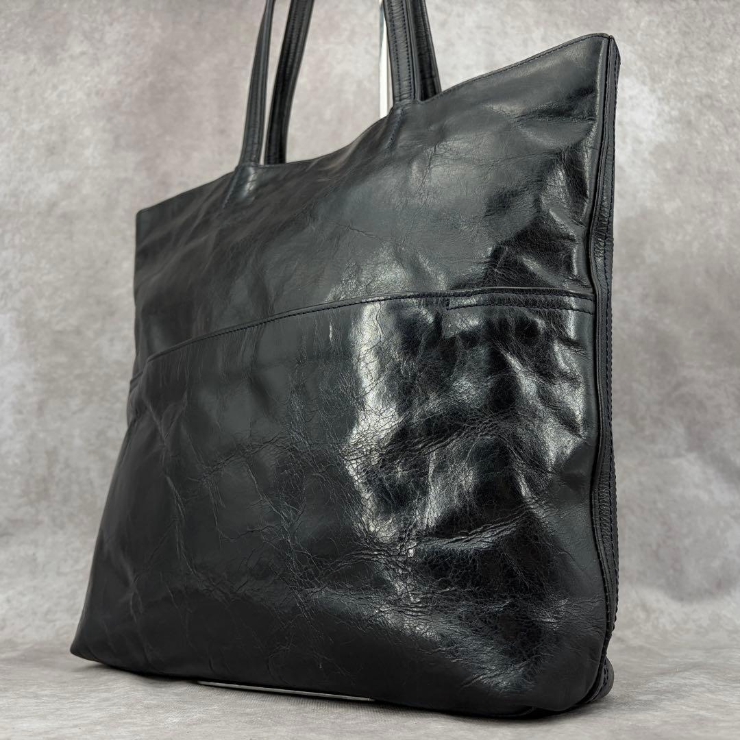 アニアリ トートバッグ 肩掛け レザー 本革 A4 カモフラ 迷彩 ブラック 黒