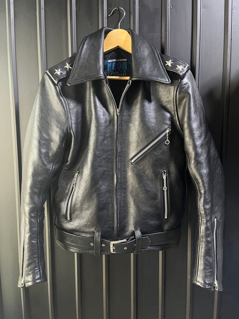 美品 NEON LEATHER GARMENT シングルレザージャケット