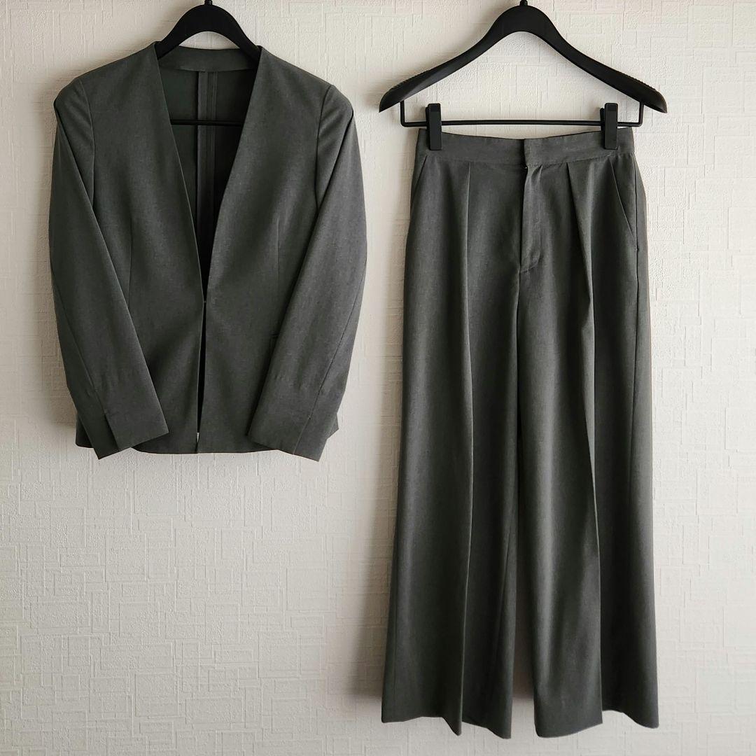 スーツセレクト　レディース　パンツスーツ　セットアップ 　グレー　ウオッシャブル