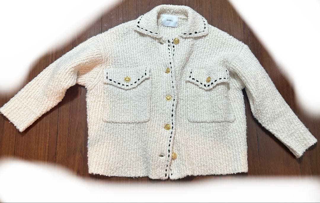 COEL　ステッチブークレーニットジャケット アイボリー