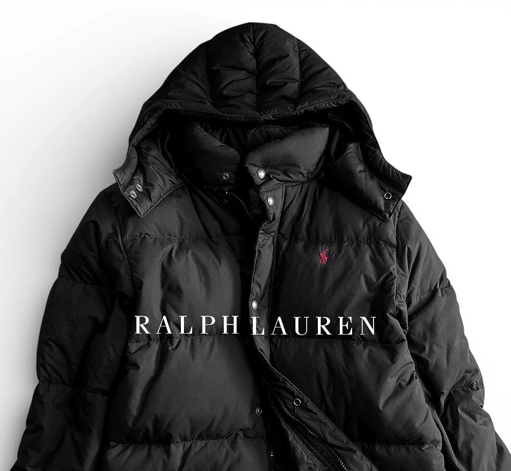 未使用級 ポロラルフローレン ポニー刺繍 2WAYフード 極暖ダウンコート黒