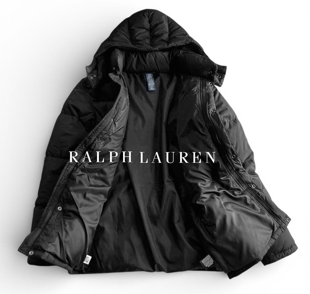 未使用級 ポロラルフローレン ポニー刺繍 2WAYフード 極暖ダウンコート黒