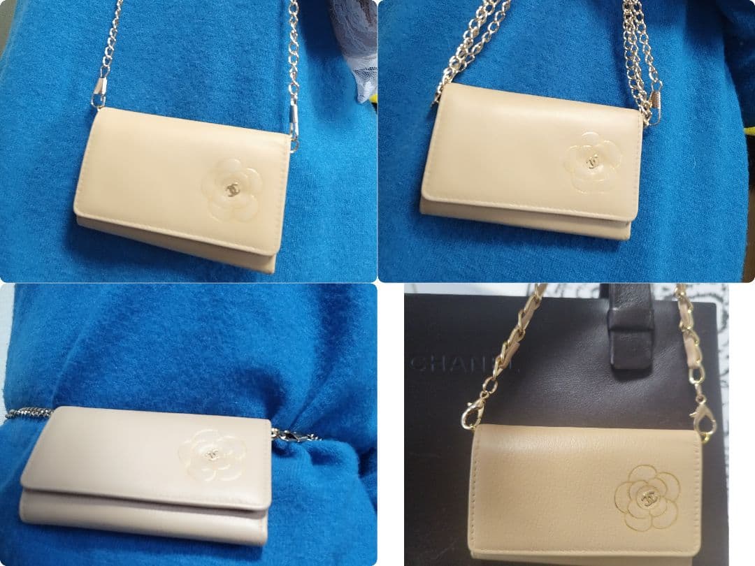 シャネルカメリア　キーケース　カード　斜め掛け