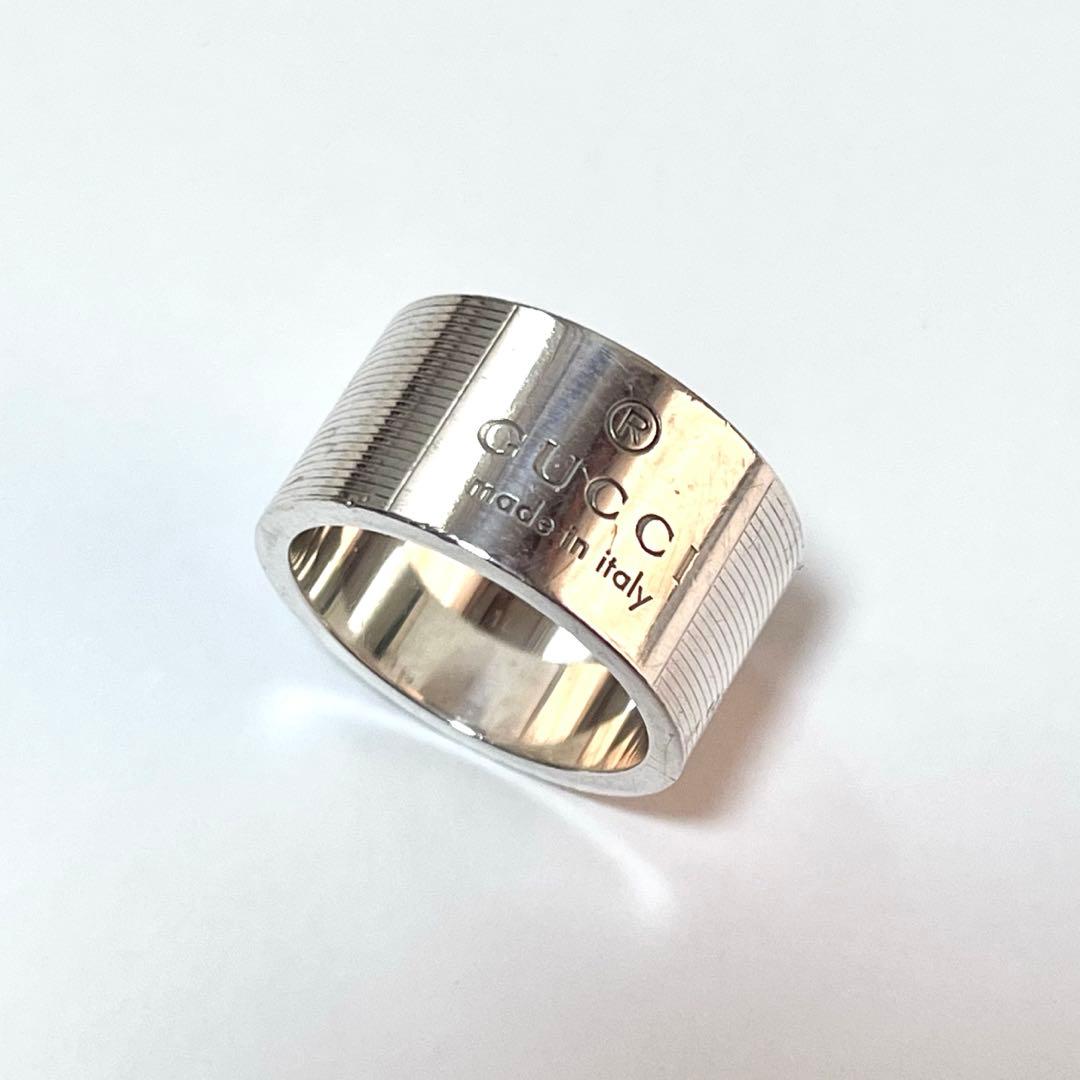 【GUCCI】ロゴ ワイドリング SV925 シルバー 指輪 17号〜18号