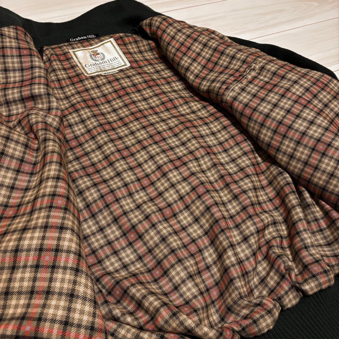 90s ウール　ハリントンジャケット　短丈　ブラック　グリーン　古着 レーヨン混