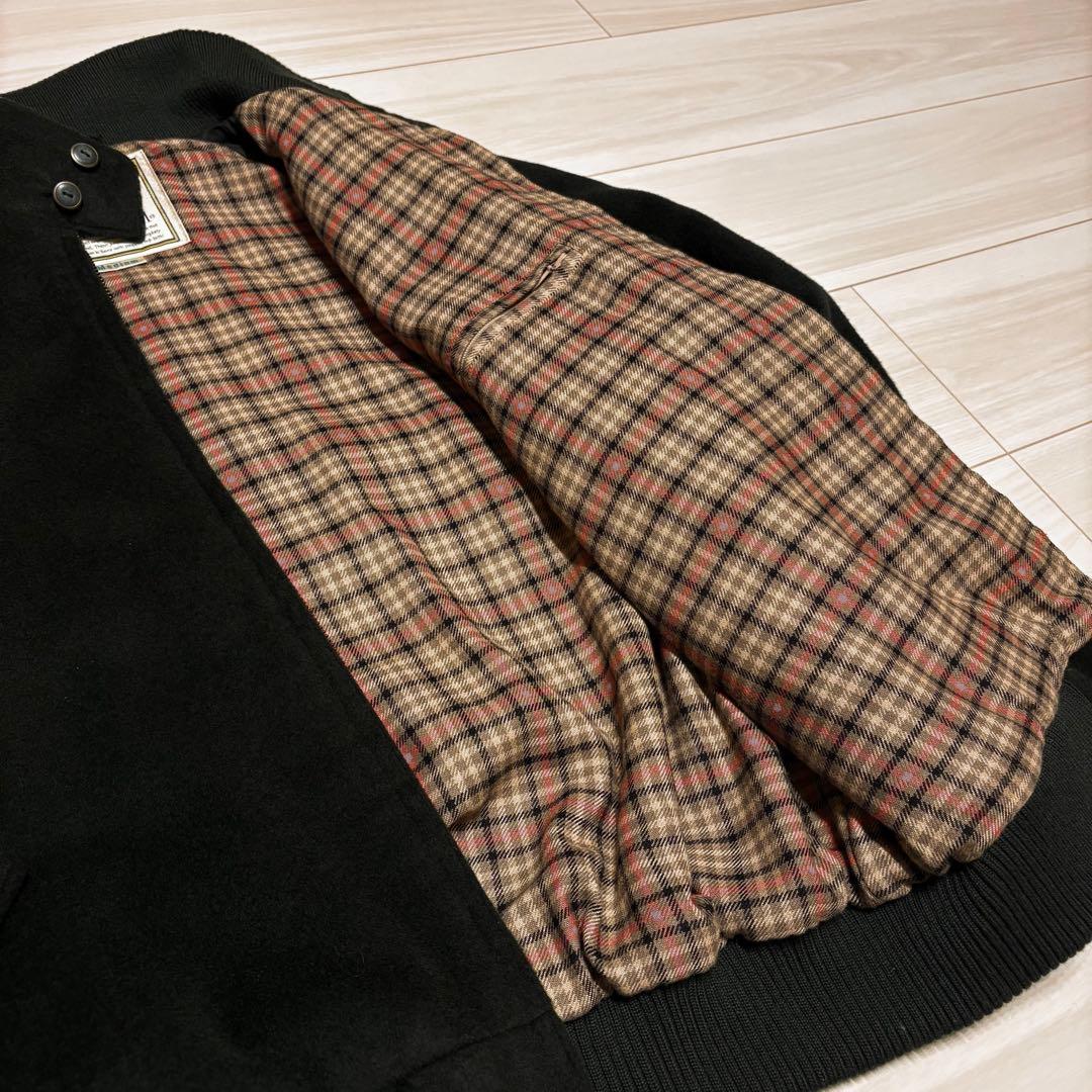 90s ウール　ハリントンジャケット　短丈　ブラック　グリーン　古着 レーヨン混