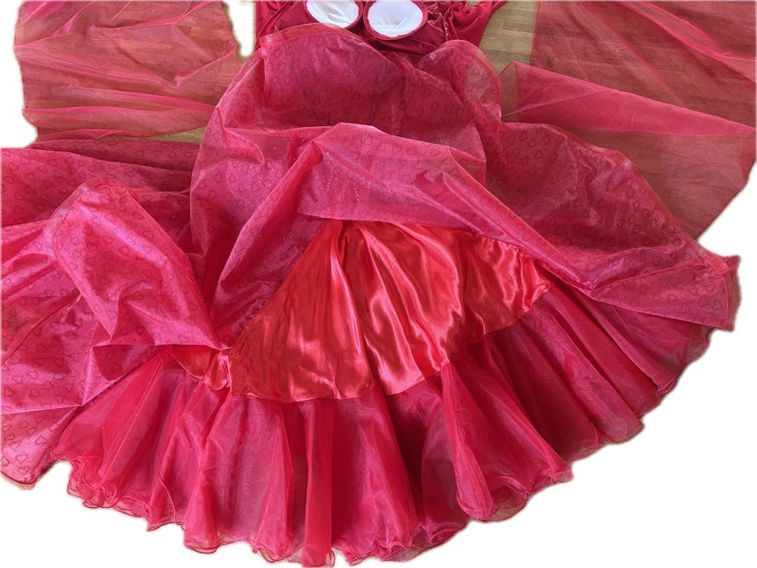 社交ダンスドレス 赤色 ラインストーン刺繍装飾チョーカー フロート付き L