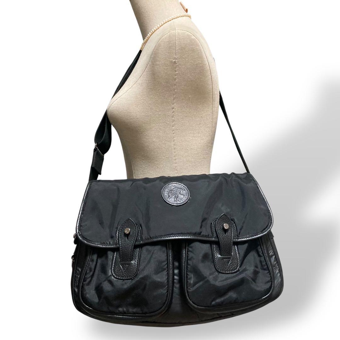 【ヴィンテージ】ハンティングワールド　ショルダーバッグ　ナイロン　レザー　黒