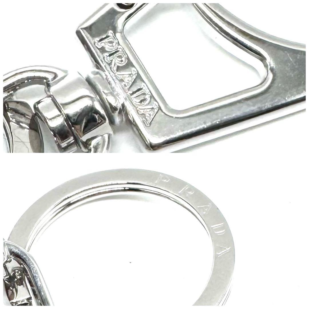 【未使用級美品✨】プラダ　キーリング　三角プレート　サフィアーノレザー　NERO