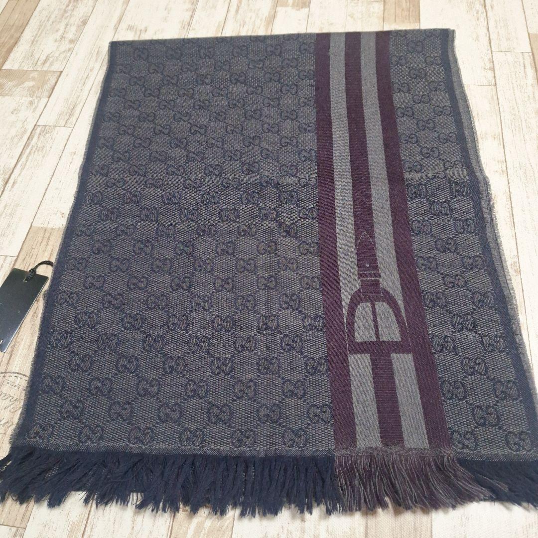 【未使用品】GUCCI マフラー ウール GG グレー ライン タグ付き