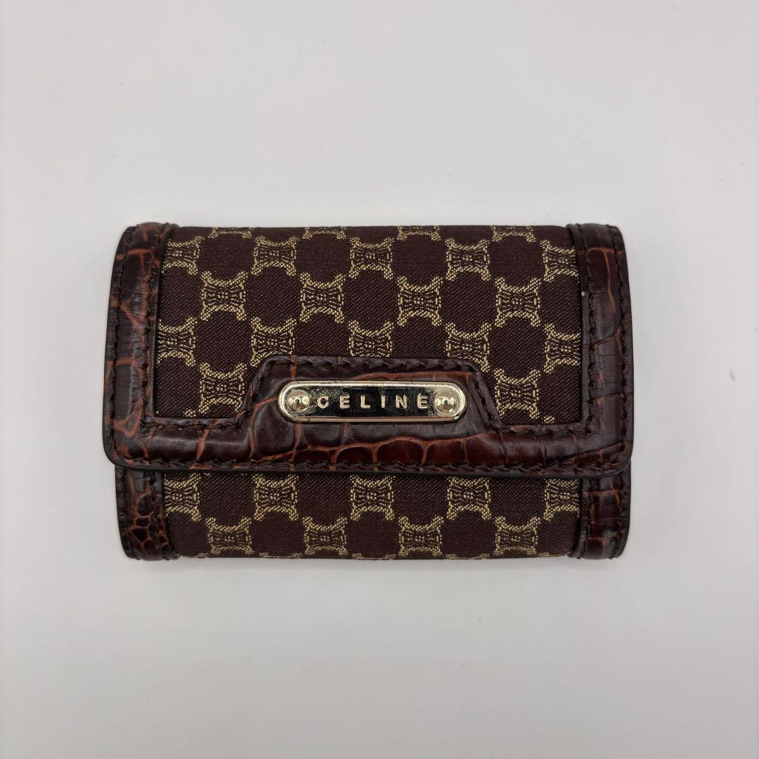 希少品　CELINE キーケース　6連　マカダム　ブラウン　クロコ　レザー　キー