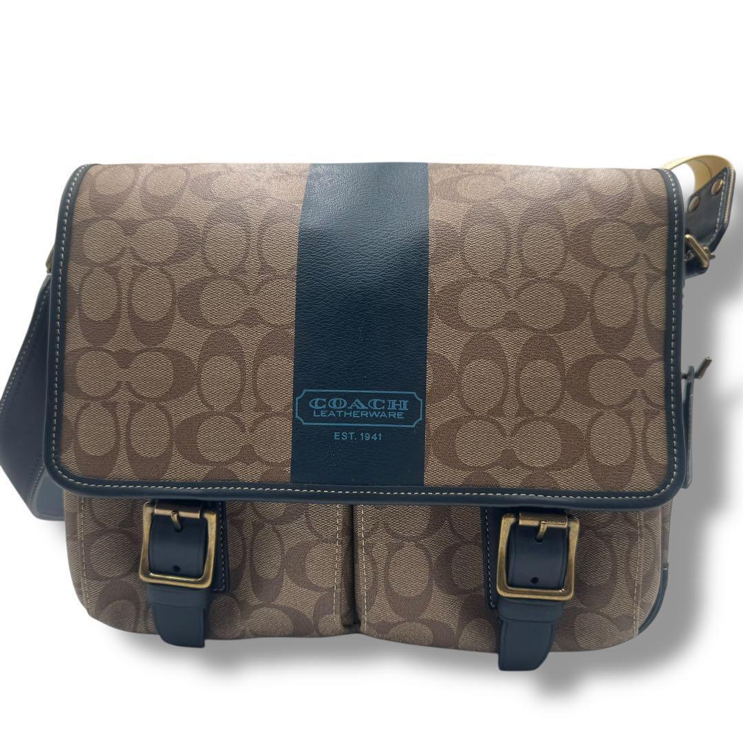 【美品】コーチ ショルダーバッグ メッセンジャー シグネチャー 茶 PVC