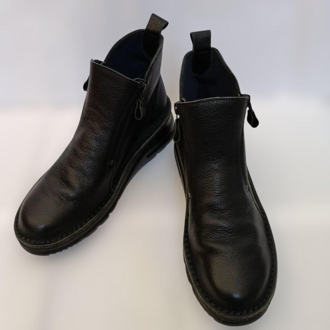 黒いレザーショートブーツ ジッパー付き 24.5cm 新品未使用