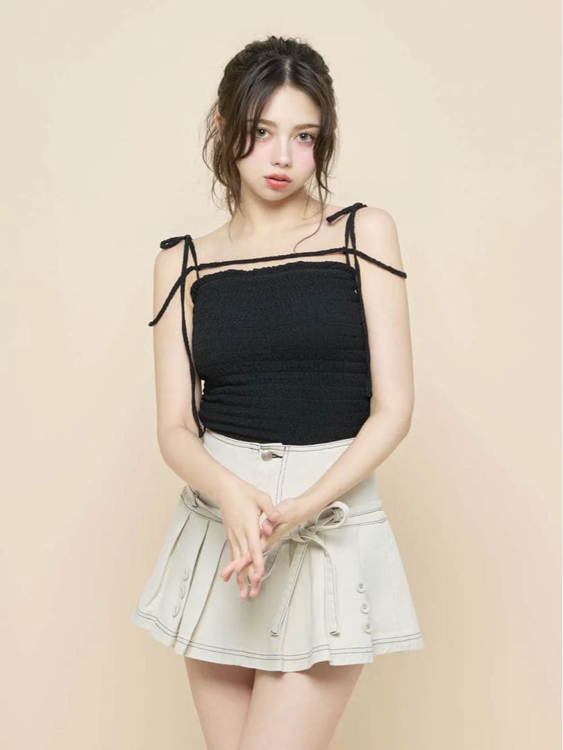 トップス andmary Shirring ribbon camisole black