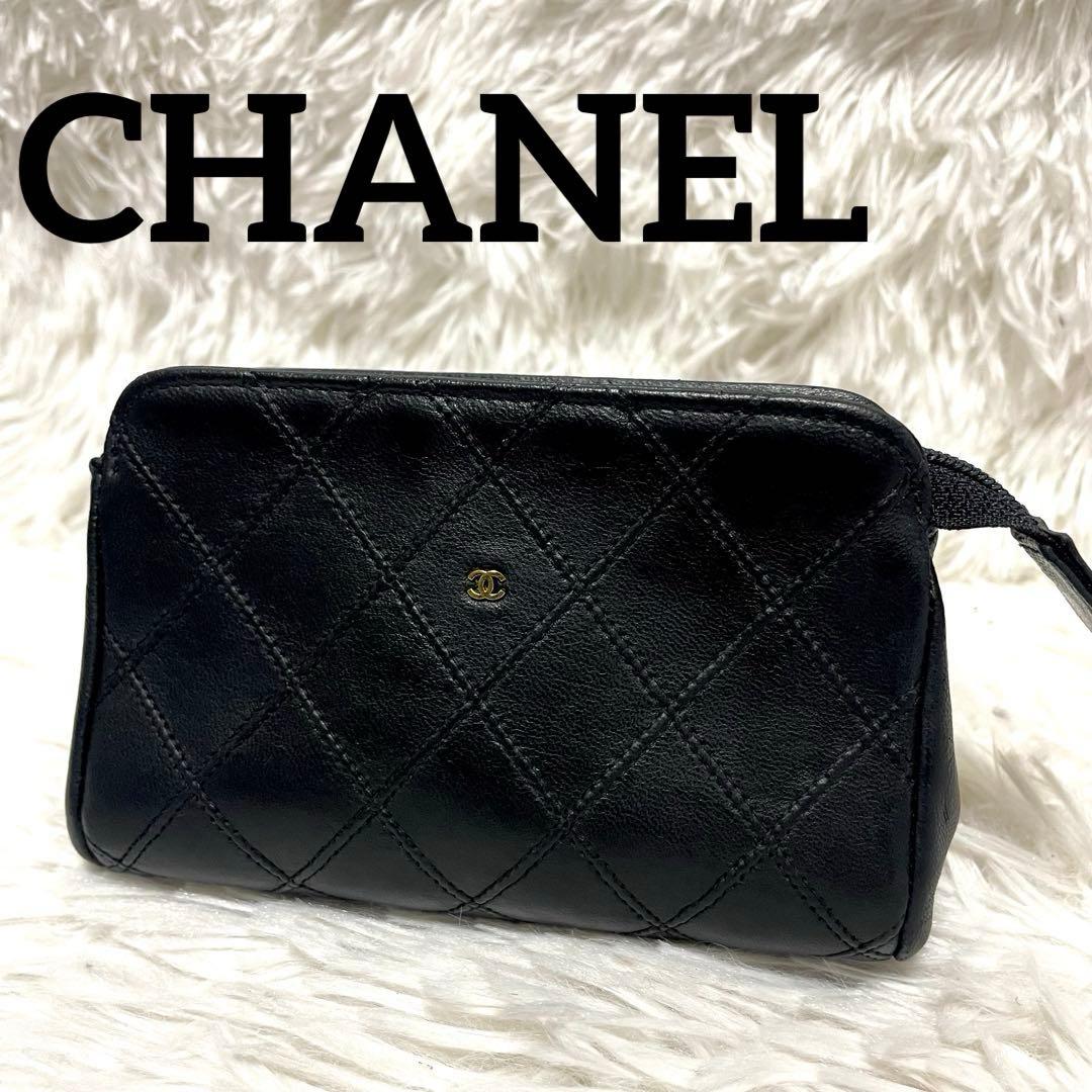 シャネル ビコローレ ポーチ 小物入れ マトラッセ ココマーク レザー 黒