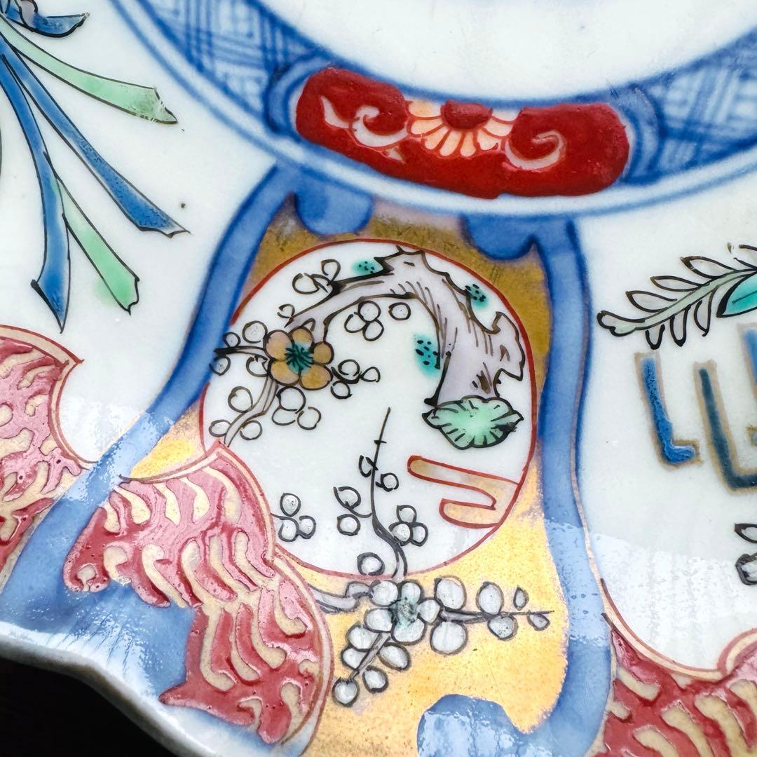 aloha34様用　金彩色絵草花文 一枚 朱塗り吸い物椀2客セット印判皿ニ枚