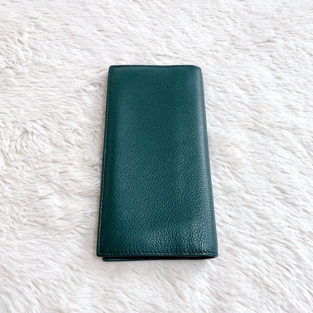 美品 付属完備 BURBERRY バーバリー ロゴ レザー 長財布 折り財布 緑