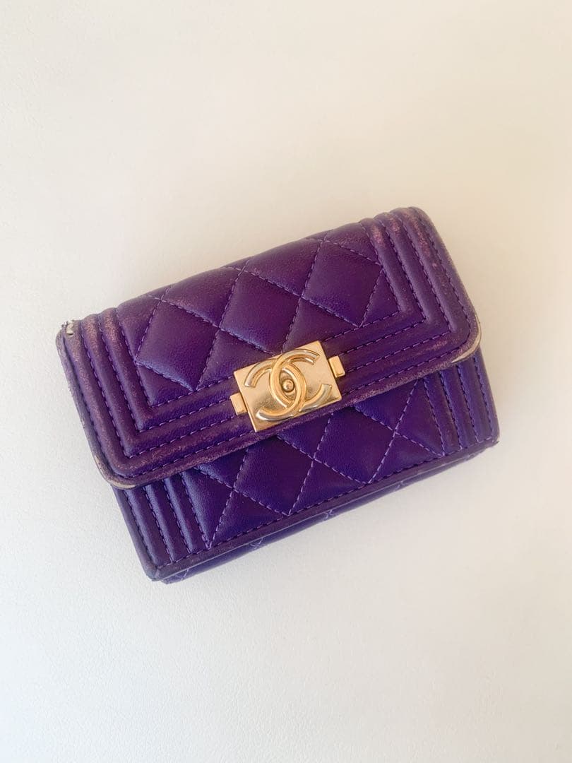 シャネル♡CHANEL 紫 キルティング 三つ折り財布