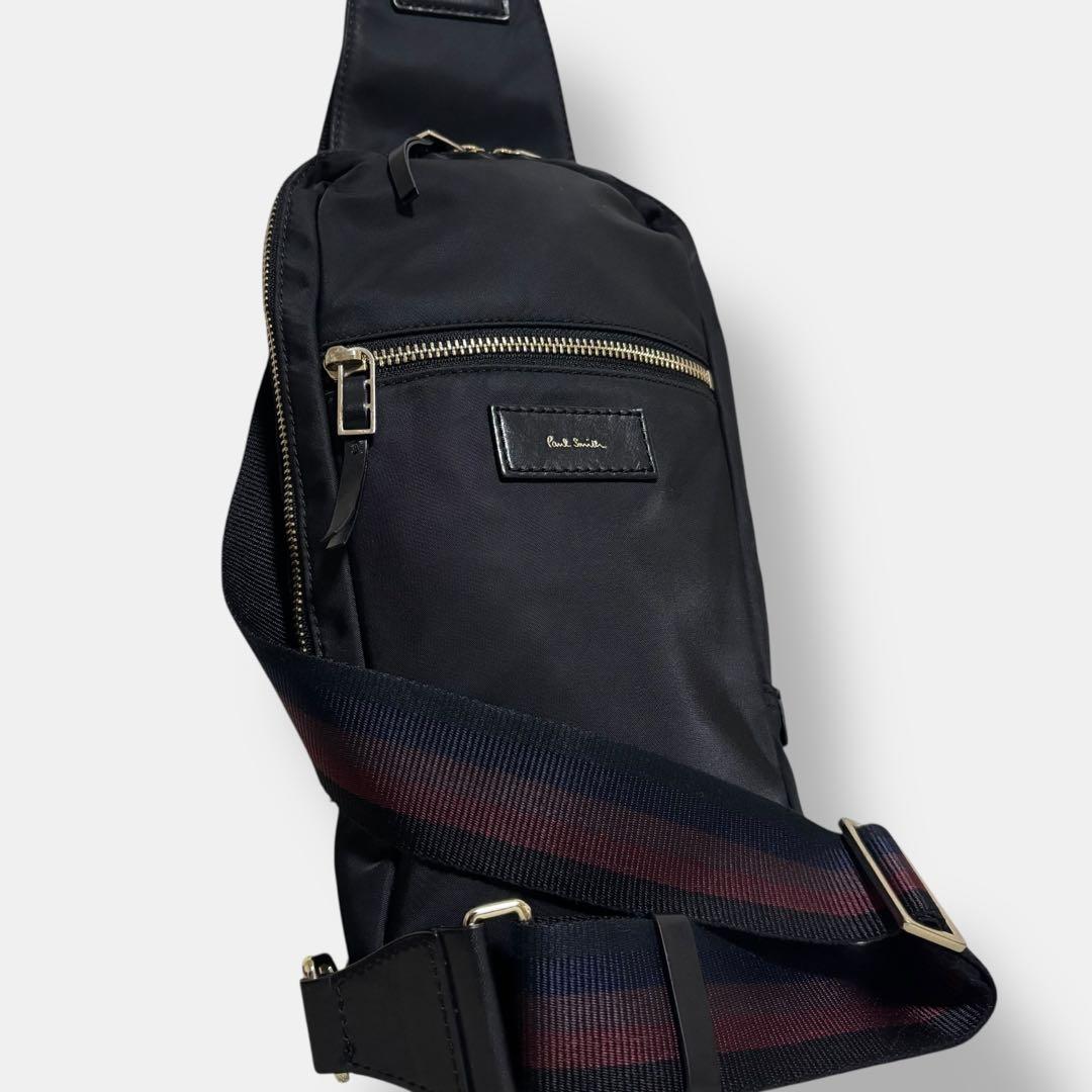 極美品 ポールスミス ボディバッグ マルチストライプ ナイロン 黒 マルチカラー