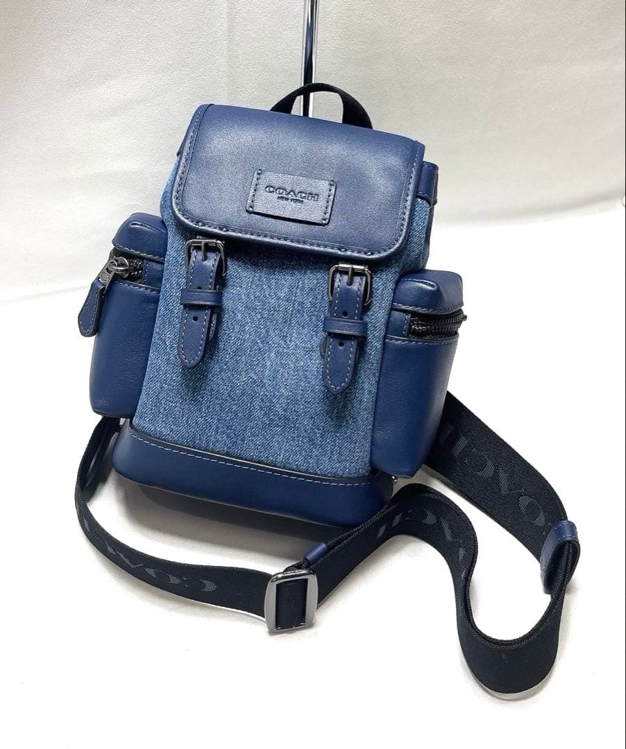 新品COACH コーチスプリントスリムバッグデニムリュックバッグ男女兼用