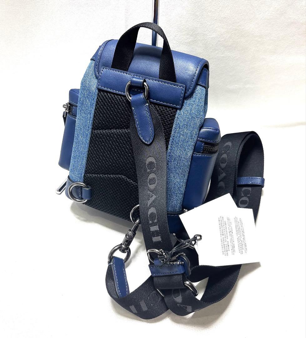 新品COACH コーチスプリントスリムバッグデニムリュックバッグ男女兼用