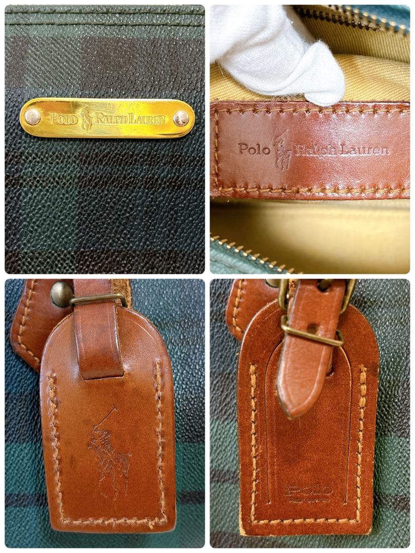 美品✨ポロラルフローレン　ボストン　チェック柄レザー　pvc ロゴプレート