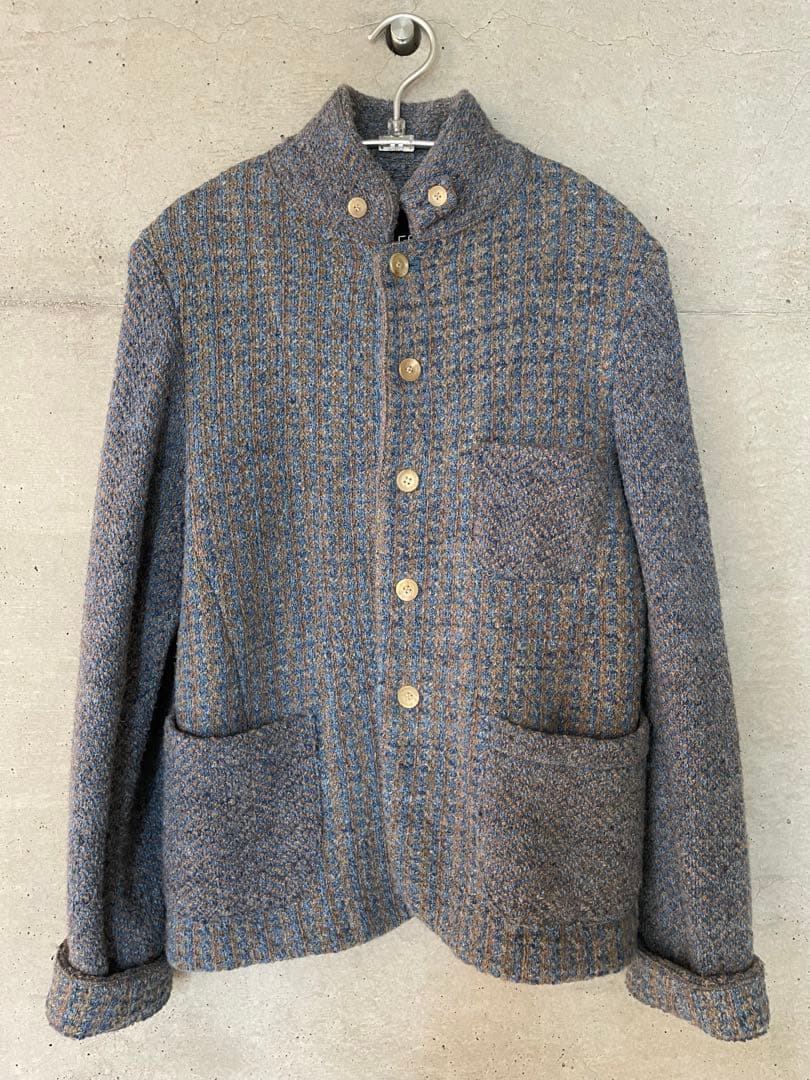 ウール混紡 グレーと青のチェックジャケット