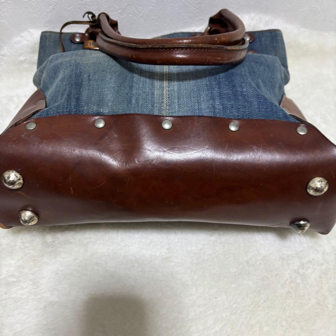 【極希少】ディーゼル トートバッグ デニム レザー A4 肩掛け スタッズ
