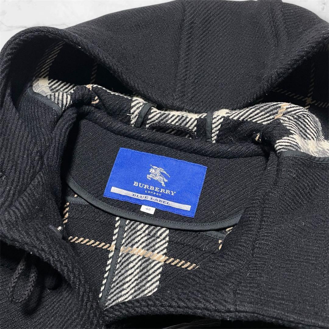 【美品】バーバリー、ダッフルコート、Lサイズ、ノバチェック、シャドーホース、黒